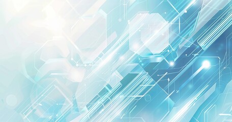 Abstract blue and white geometric background with light effects, ideal for technology or digital design themes.
