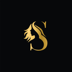 letter S luxury beauty logo, Letter S with women beauty logo template.