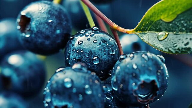 Fresh Blueberries with Dew Drops