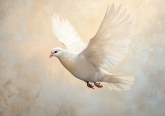 Obraz premium White dove depicted in an oil painting set against a light background
