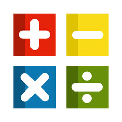 Fototapeta premium Colorful math symbol sign. Addition subtraction, multiplication, division. Education, school learning concept. Flat vector design isolated illustration.