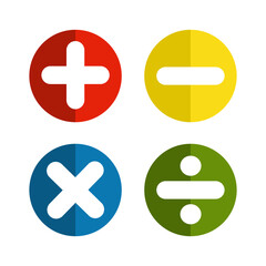 Fototapeta premium Colorful math symbol sign. Addition subtraction, multiplication, division. Education, school learning concept. Flat vector design isolated illustration.