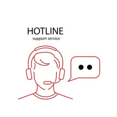 red thin line hotline support service logo. simple linear flat style trend crm logotype graphic banner design isolated on white background. 24 7 help