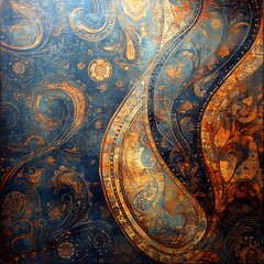 Abstract Blue and Gold Paisley Pattern