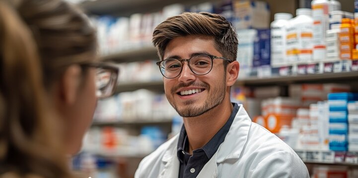 A pharmacist in a modern pharmacy. Generative AI