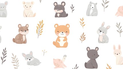 Cute Woodland Animals Seamless Pattern