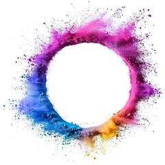 Obraz premium Splash of multicolor powder into circle frame isolated on white 