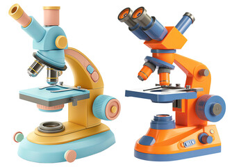 set of colorful microscope. medical device. 3D cartoon animation style.