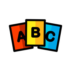 Colorful ABC flash card icon. Education, school leaning, creativity concepts. Flat vector design isolated illustration.