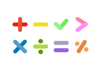 Fototapeta premium Colorful math symbol sign sticker set. Education, school learning, mathematic concept. Flat vector design illustration isolated on background.