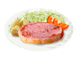 ハムステーキ（焼き色）付け合わせ付き