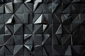 Polished, Semigloss Wall background with tiles. Triangular, tile Wallpaper with 3D, Black blocks. 3D Render