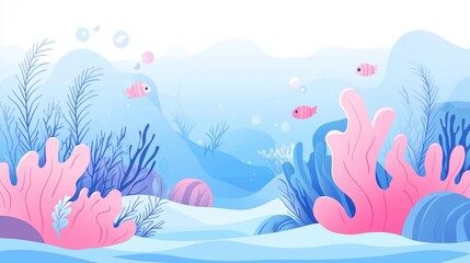 Fototapeta premium A vibrant underwater scene depicting colorful corals and playful fish, creating a serene and captivating marine ecosystem.
