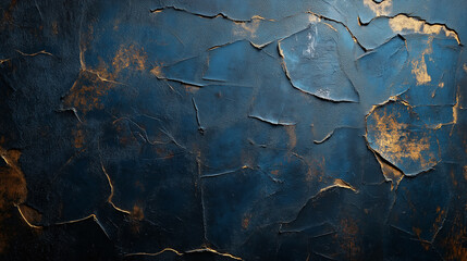 Obraz premium Rustic, cracked blue wall texture with hints of gold and orange, giving an aged, distressed look and artistic appeal