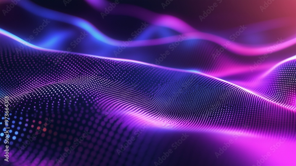 Wall mural magenta wave technology connection dot and line wire farm data digital connection