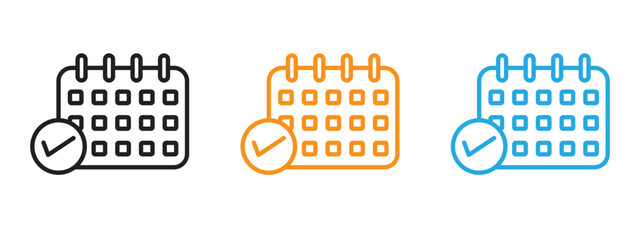 Calendar check icon Thin line illustration set
