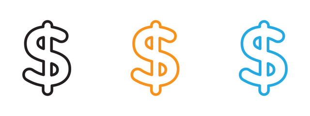 Dollar icon Thin line illustration set