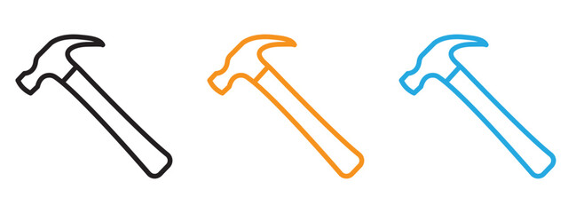 Hammer icon Thin line illustration set