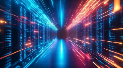 Modern futuristic technology light ray glow effect perspective line