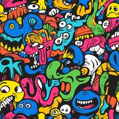 Colorful cartoon seamless pattern with various funny monsters.