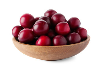 Fresh ripe plums in bowl isolated on white