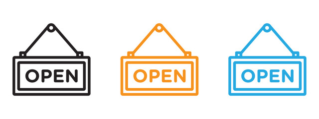 Open sign Thin line illustration set