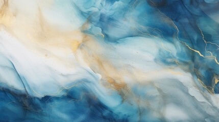 Naklejka premium An abstract design featuring flowing blue and gold hues, evoking a sense of calm and elegance.