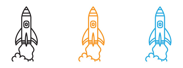 Rocket launch icon Thin line illustration set