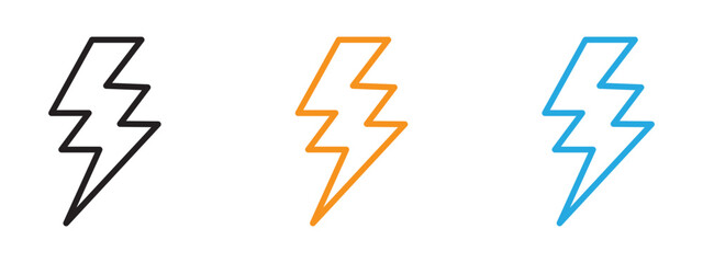 Thunder bolt icon Thin line illustration set