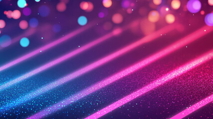 Obraz premium Vibrant abstract background with colorful bokeh lights and diagonal neon stripes, perfect for festive and modern design projects.