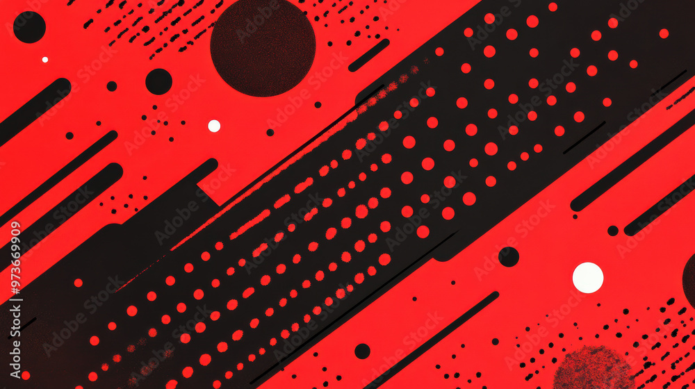 Poster modern abstract background with bold red and black geometric shapes and patterns, featuring circles 