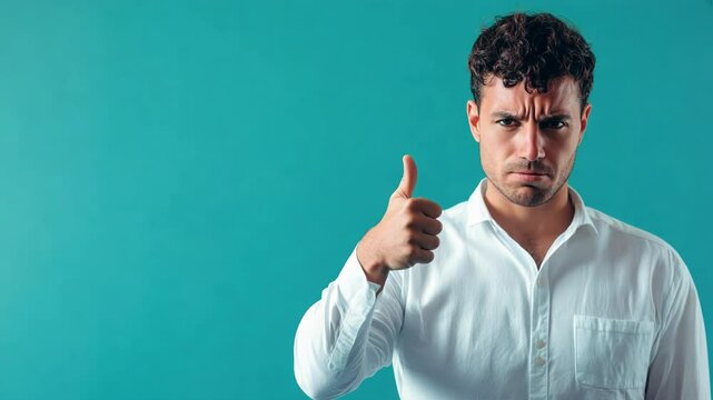 Skeptical Man Giving Thumbs Up