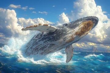 Obraz premium A majestic whale breaching the ocean's surface. Generative AI