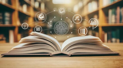 World Philosophy Day Open book with pages turning in the wind, surrounded by symbols of logic, ethics, and metaphysics, representing the essence of Philosophy Day