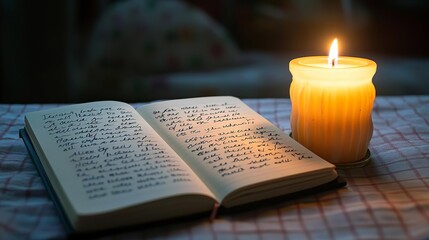 World Philosophy Day Open Journal and Candle An open journal with handwritten philosophical reflections next to a softly glowing candle, representing contemplation and deep thought