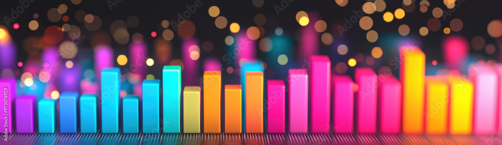 Poster vibrant digital bar graph with colorful bars and bokeh lights in the background, representing data a