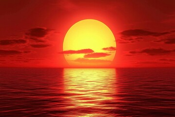 A Vivid Sunset Over a Calm Ocean, Reflected in the Water