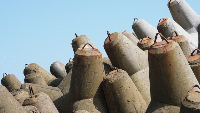 wave break concrete.  Concrete pile breakwater or wave break prevents abrasion