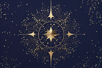 Sophisticated Nighttime Design with Golden Particles and Enchanting Stars on Deep Navy Background