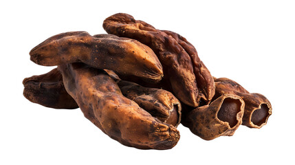 A handful of dried tamarinds with a transparent background.