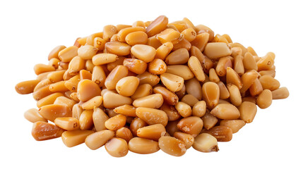 A handful of toasted pine nuts with a transparent background.
