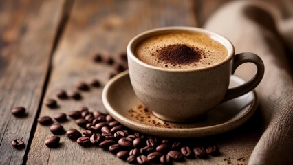 Fototapeta premium Warm up with a cup of coffee and a sprinkle of cocoa