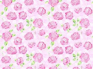 バラのステンドグラスのシームレスパターン　G-2'