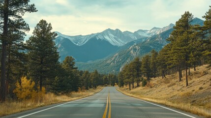 Fototapeta premium A road with a mountain range in the background