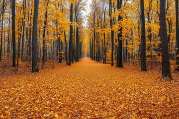 Fototapeta premium A Path Through a Golden Autumn Forest
