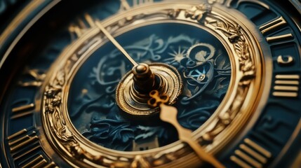 Fototapeta premium Close-up of a golden clock face with intricate details.