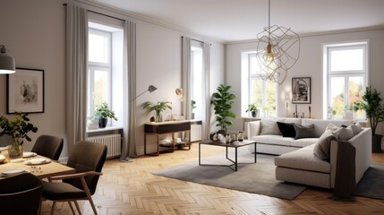 Modern Living Room with White Sofa and Wooden Floor
