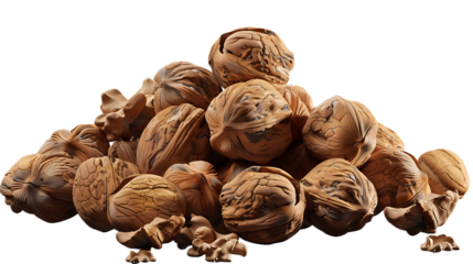 A pile of shelled walnuts with a transparent background.