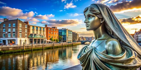 Fototapeta premium A beautiful bronze statue of a mythological woman, draped in folds of fabric, gazes serenely out at the