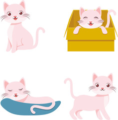 set of cats illustration with different pose